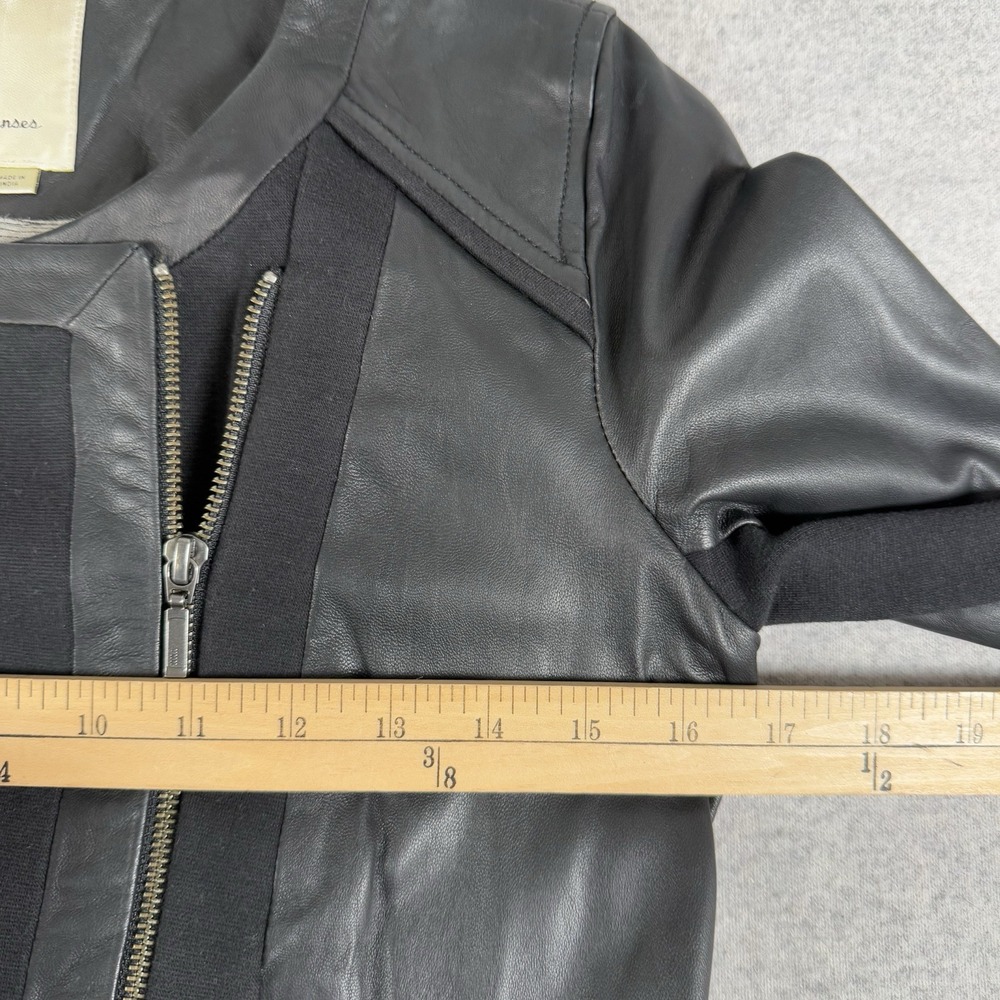 Elevenses Leather Moto Jacket Women 2 Blck Mixed Media Asymmetric Zip Minimalist - Picture 7 of 11